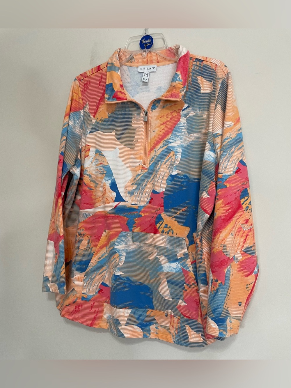 Sport Savvy Multicolor Half-Zip Pullover - Vibrant Abstract Print~ Size 1X ~